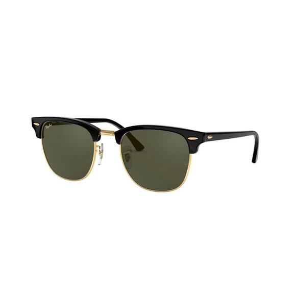 RAY BAN | NEW | CLUBMASTER MEDIUM | 3016 W0365 | BLACK | GOLD | GREEN - Picture 1 of 4